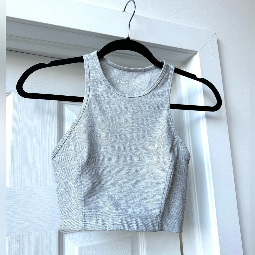 Outdoor Voices racer back crop top sports bra light grey